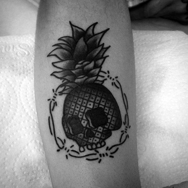 Guys Tattoo Ideas Pineapple Skull Themd Leg Designs