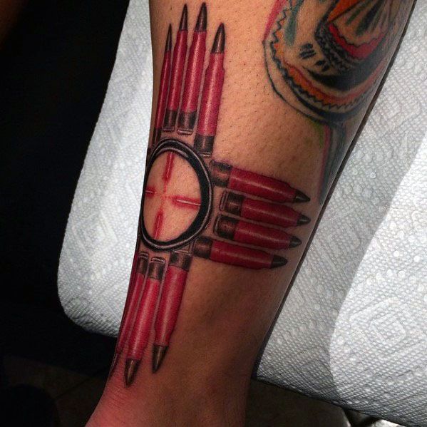 Guys Tattoo Ideas Zia With Bullets Designs On Leg