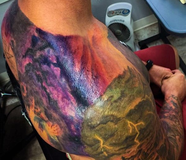 Guys Tattoo Lightning Bolt On Back