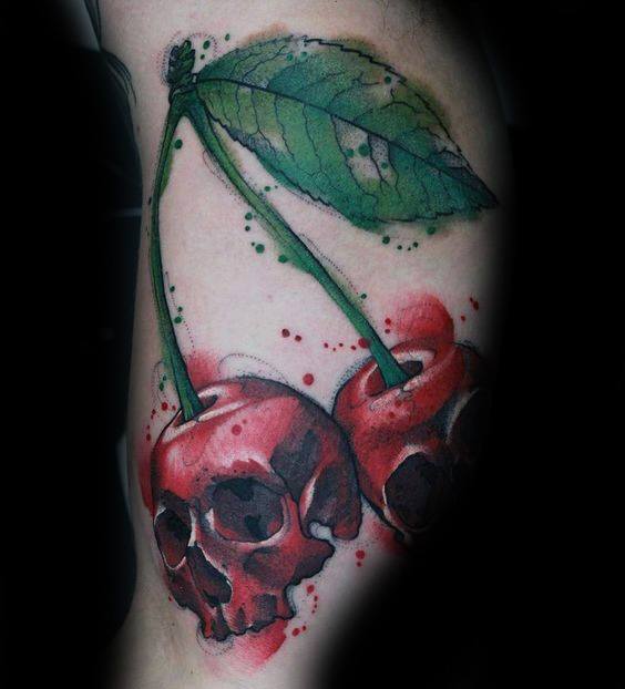 Guys Tattoos With Badass Skull Cherries Design