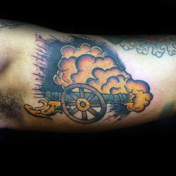 Guys Tattoos With Cannon Design Inner Arm Bicep