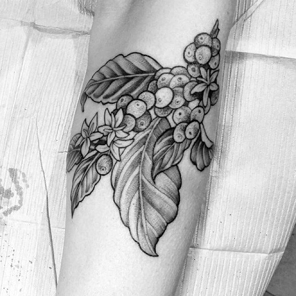 Guys Tattoos With Coffee Plant Arm Design