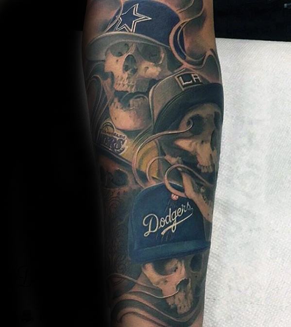 Guys Tattoos With Dodgers Design Leg Sleeve