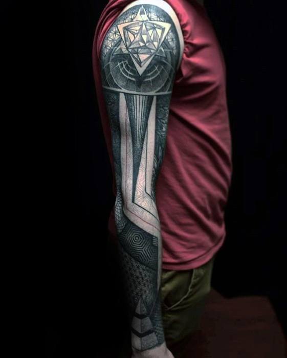 Guys Tattoos With Geometric Sleeve Design