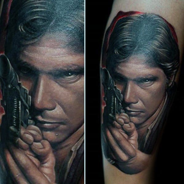 Guys Tattoos With Han Solo Design On Leg
