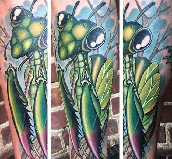 Guys Tattoos With Praying Mantis Design