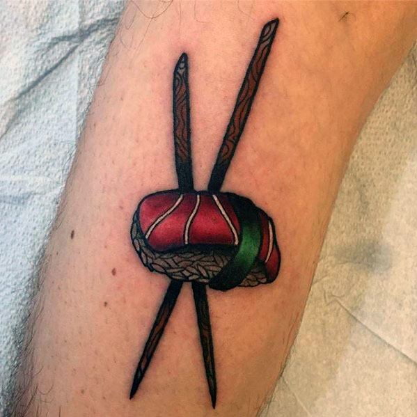 Guys Tattoos With Sushi Design On Leg