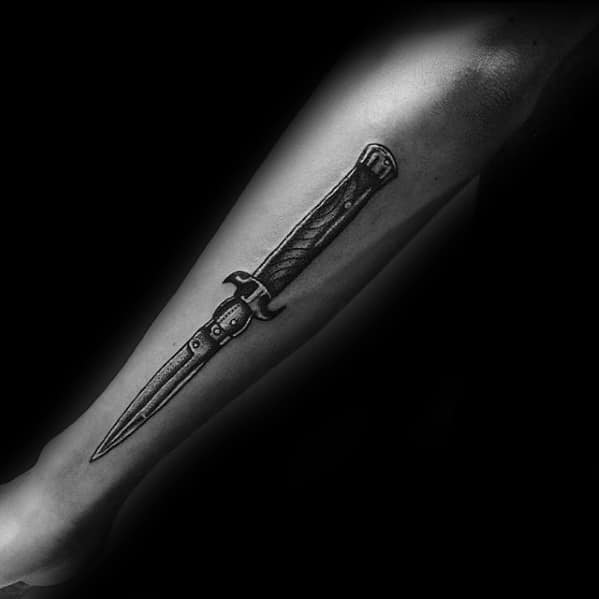 Guys Tattoos With Switchblade Design Side Of Forearms