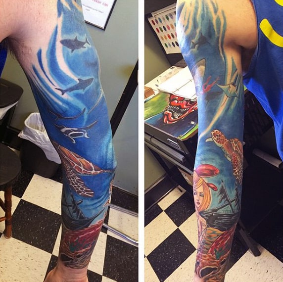 Guys Tattoos With Water Full Sleeve Design Ideas
