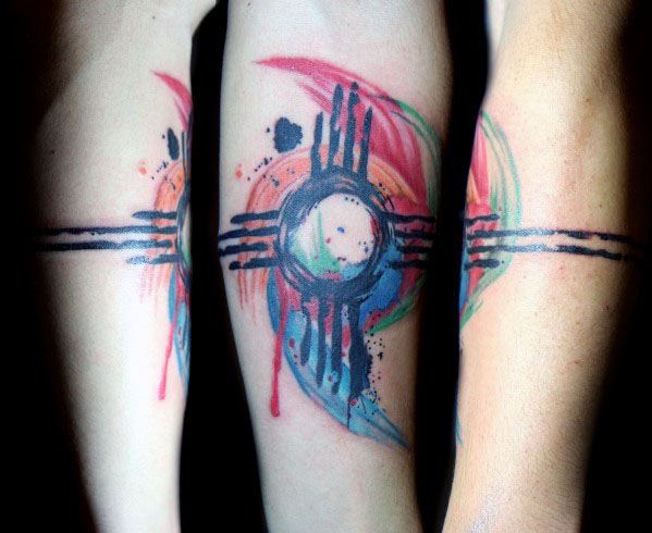 Guys Tattoos With Zia Design Watercolor Forearm Band