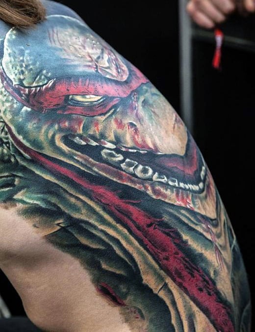 Guys Teenage Mutant Ninja Turtles Raphael Full Back Tattoos