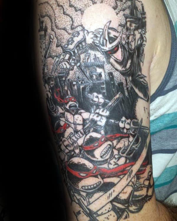 Guys Teenage Mutant Ninja Turtles Themed Half Sleeve Tattoo