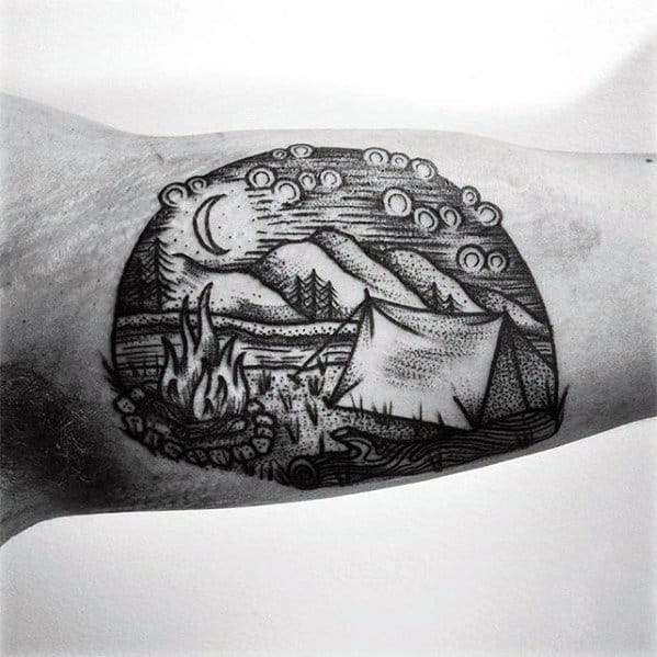Guys Tent Tattoo Design Ideas On Inner Arm Bicep