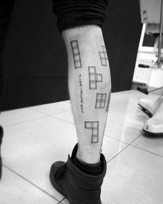 Guys Tetris Tattoo Designs On Leg