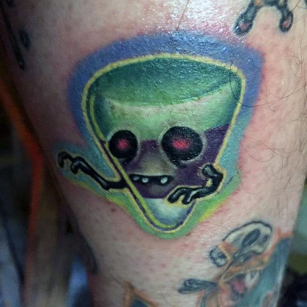 Guys Thigh Cute Green Halloween Tattoo