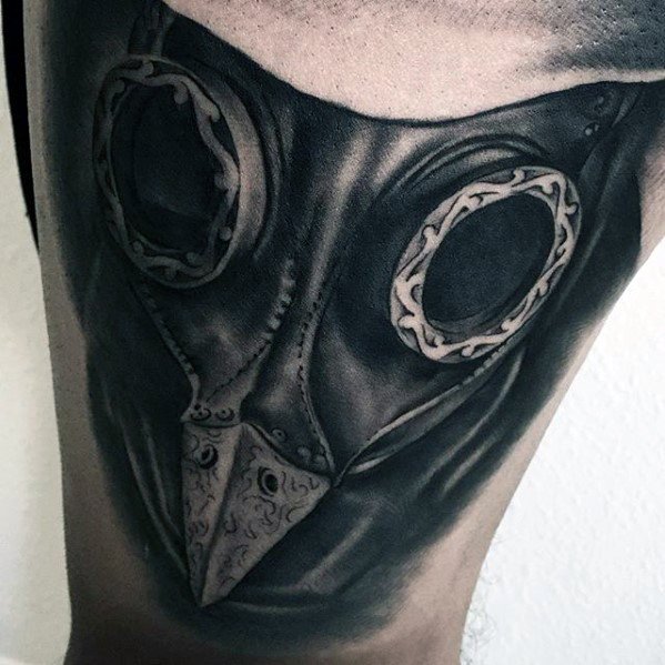 Guys Thigh Plague Doctor Mask Tattoo Deisgns
