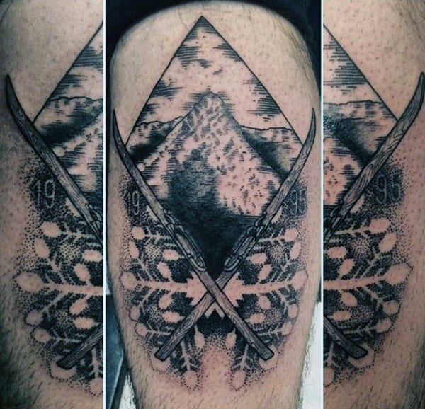 Guys Thigh Skii Snowflake Thigh Tattoo Designs