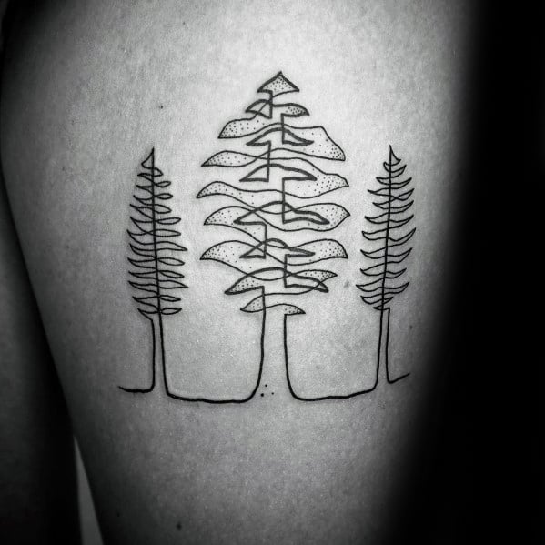 Guys Thigh Tree Outline Tattoos
