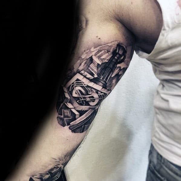 Guys Thor Hammer 3d Arm Tattoo