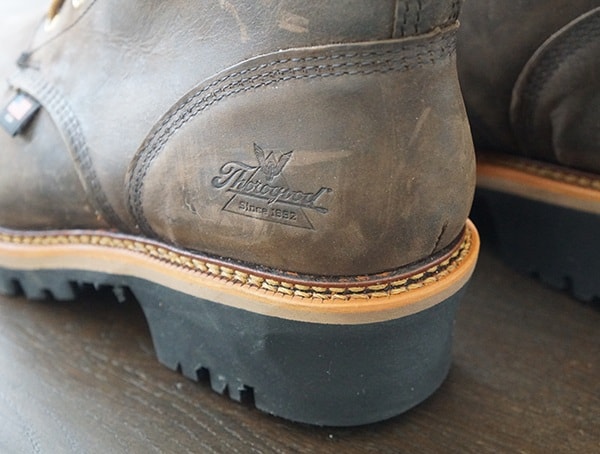 Guys Thorogood Logger Series 9 Inch Brown Crazyhorse Waterproof Work Boots Heel Detail