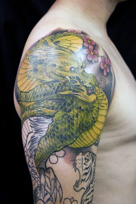 Guys Tiger Dragon Tattoos Half Sleeve