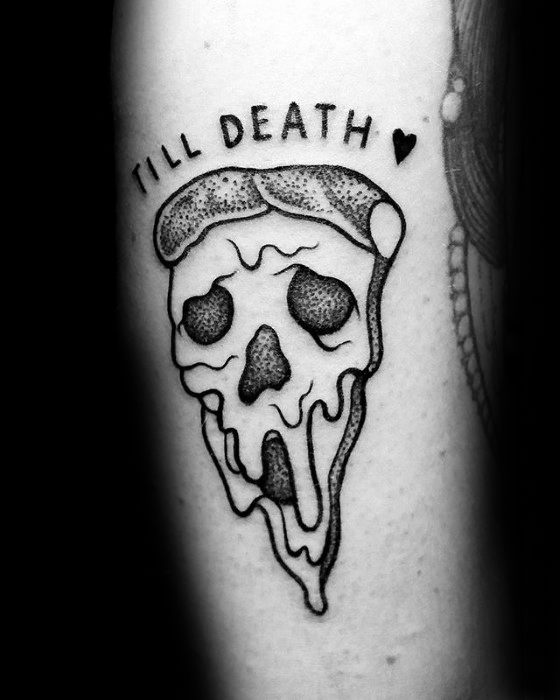 Guys Till Death Pizza Tattoos On Forearm
