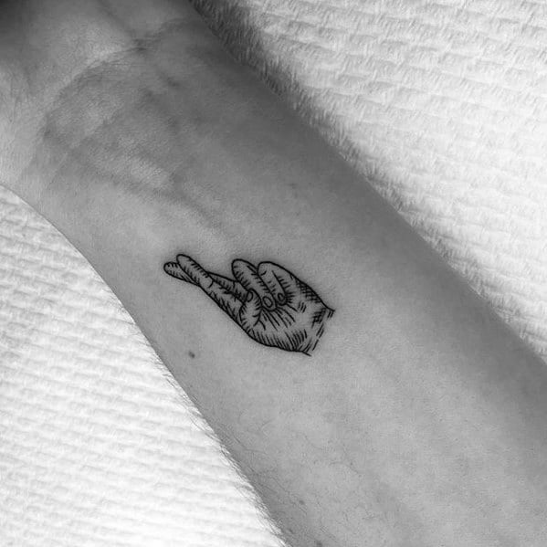 Guys Tiny Wrist Fingers Crossed Tattoos