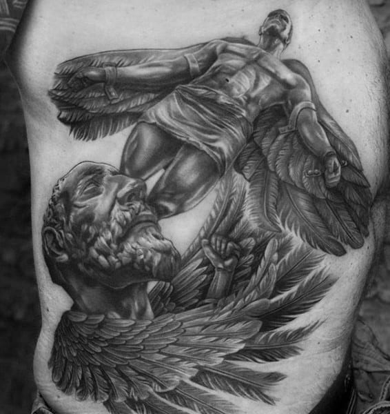 Guys Torso Large Feathers Guardian Angel Tattoo