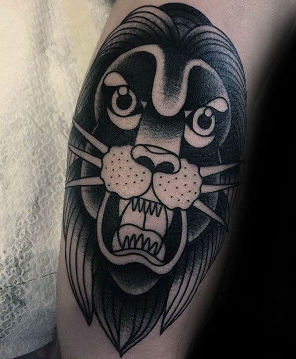 Guys Traditional Arm Lion Tattoos
