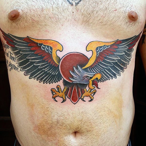Guys Traditional Eagle Stomach Tattoos