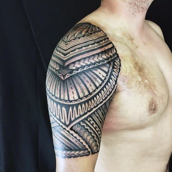 Guys Traditional Half Sleeve Tribal Polynesian Tattoos