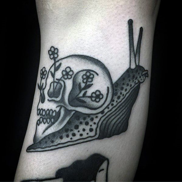 Guys Traditional Old School Small Arm Skull Snail Tattoos