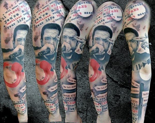 Guys Trash Polka Music Sleeve Tattoos