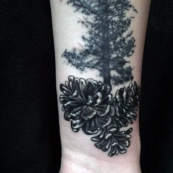 Guys Tree With Pine Cones 3d Wrist Tattoos