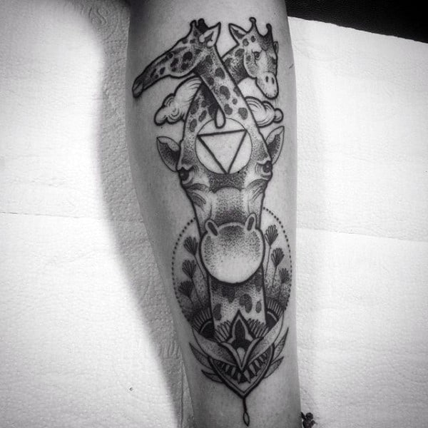 Guys Triangle Giraffe Geometric Leg Tattoos