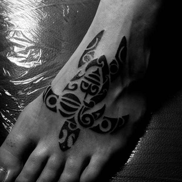 Guys Tribal Foot Turtle Tattoos