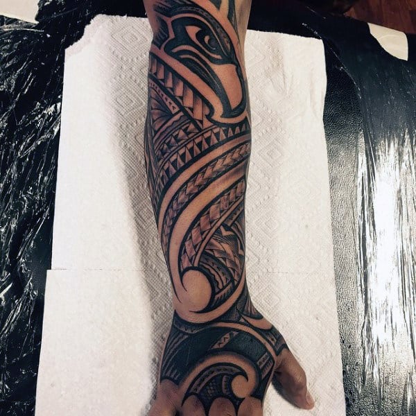 Guys Tribal Seattle Seahawks Football Sleeve Tattoo