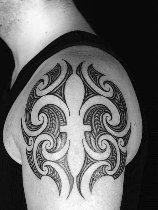 Guys Tribal Upper Arm Fleur De Lis Tattoo Designs