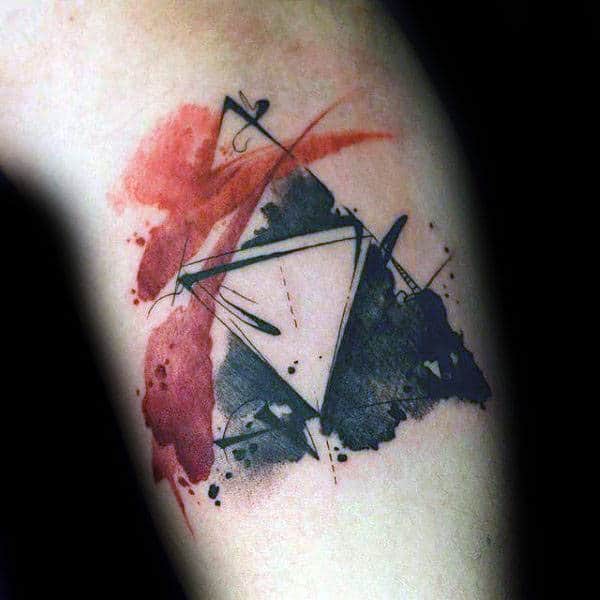 Guys Triforce Black And Red Ink Watercolor Symbol Tattoo On Arm