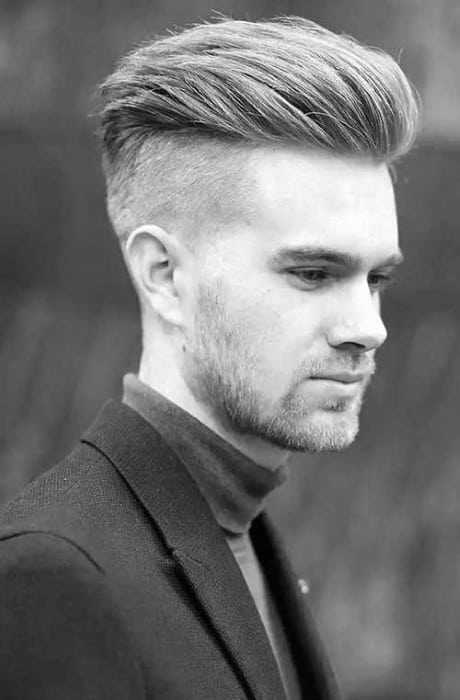 Guys Undercut Shaved Sides Pompadour Hair For Men