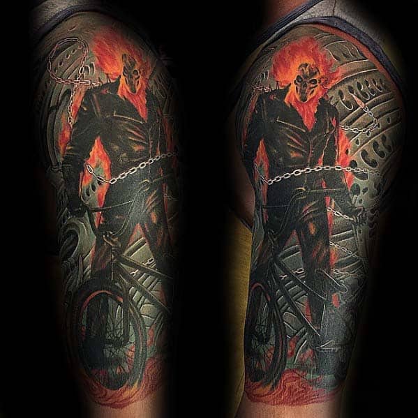 Guys Unique Bmx Half Sleeve Tattoo Designs