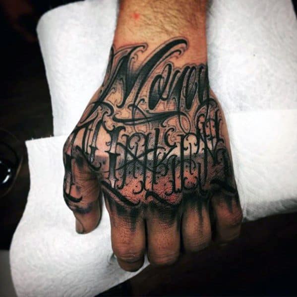 Guys Unique Hand Lettering Tattoo