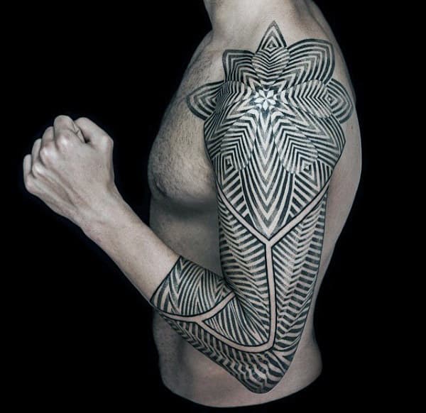 Guys Unique Spiral Pattern Half Sleeve Tattoo Ideas