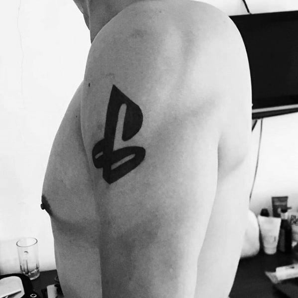Guys Upper Arm Tattoos With Playstation Logo Design