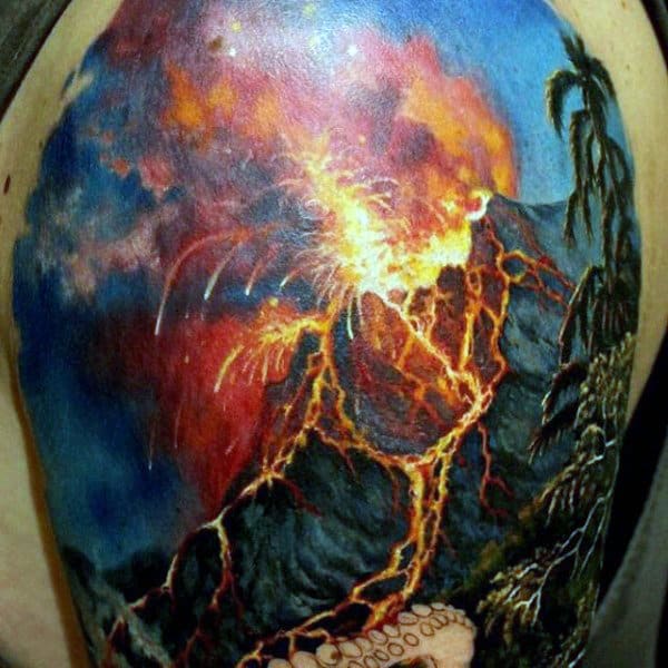 Guys Upper Arms Fire Blast Manly Tattoo