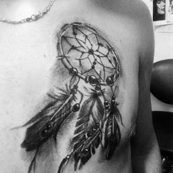 Guys Upper Chest Dreamcatcher Tattoo Designs