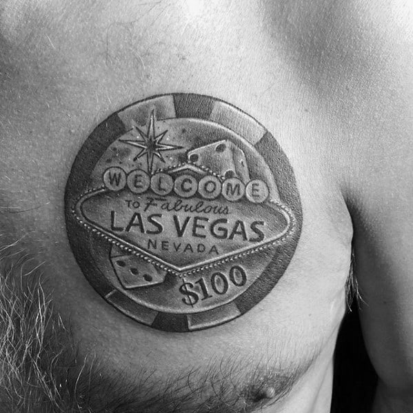 Guys Upper Chest Las Vegas Poker Chip Tattoos