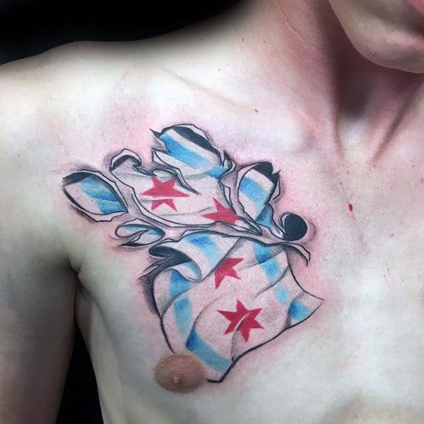 Guys Upper Chest Torn Skin Chicago Tattoos