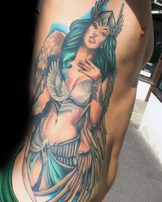 Guys Valkyrie Tattoo Design Ideas On Rib Cage Side Of Body