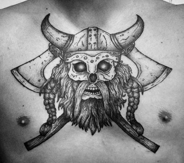 Guys Viking Upper Chest Axe Tattoo Designs